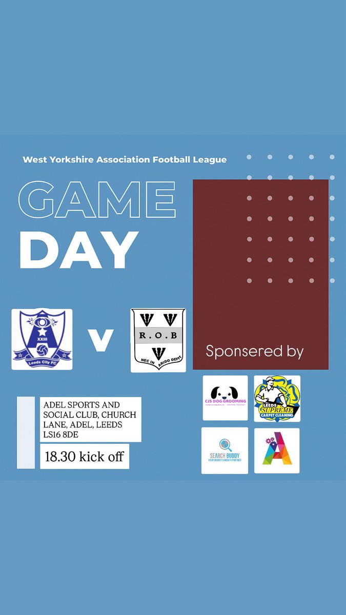 ⚽️ | Game day

After Saturday’s disappointing 3-0 loss at home to Bardsey, the boys make the short trip to <a href="/LeedsCity_FC/">Leeds City FC</a> hoping to turn their league fortunes around

🆚 Leeds City FC
🏟️ Church Lane | LS16 8DE
🗓️ Wednesday 20th August
⏰ 18:30 Kick Off