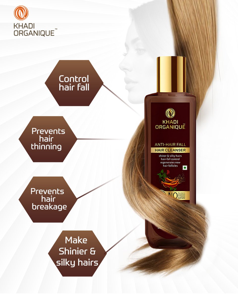 KOrganique's tweet photo. Say goodbye to hair worries with Khadi Organique Anti-Hair Fall Hair Cleanser.

✔ Controls Hair Fall.
✔ Prevents Thinning &amp; Breakage.
✔ Makes Hair Shinier &amp; Silky.

Because your hair deserves the best care, naturally!

🌐 Shop now: https://t.co/sKEPVjtwgF

#KhadiOrganique https://t.co/vbl2qaaxBt