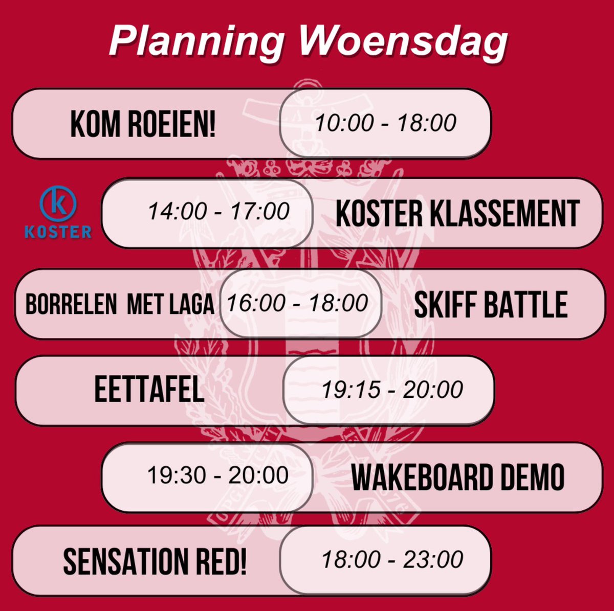 Planning Woensdag