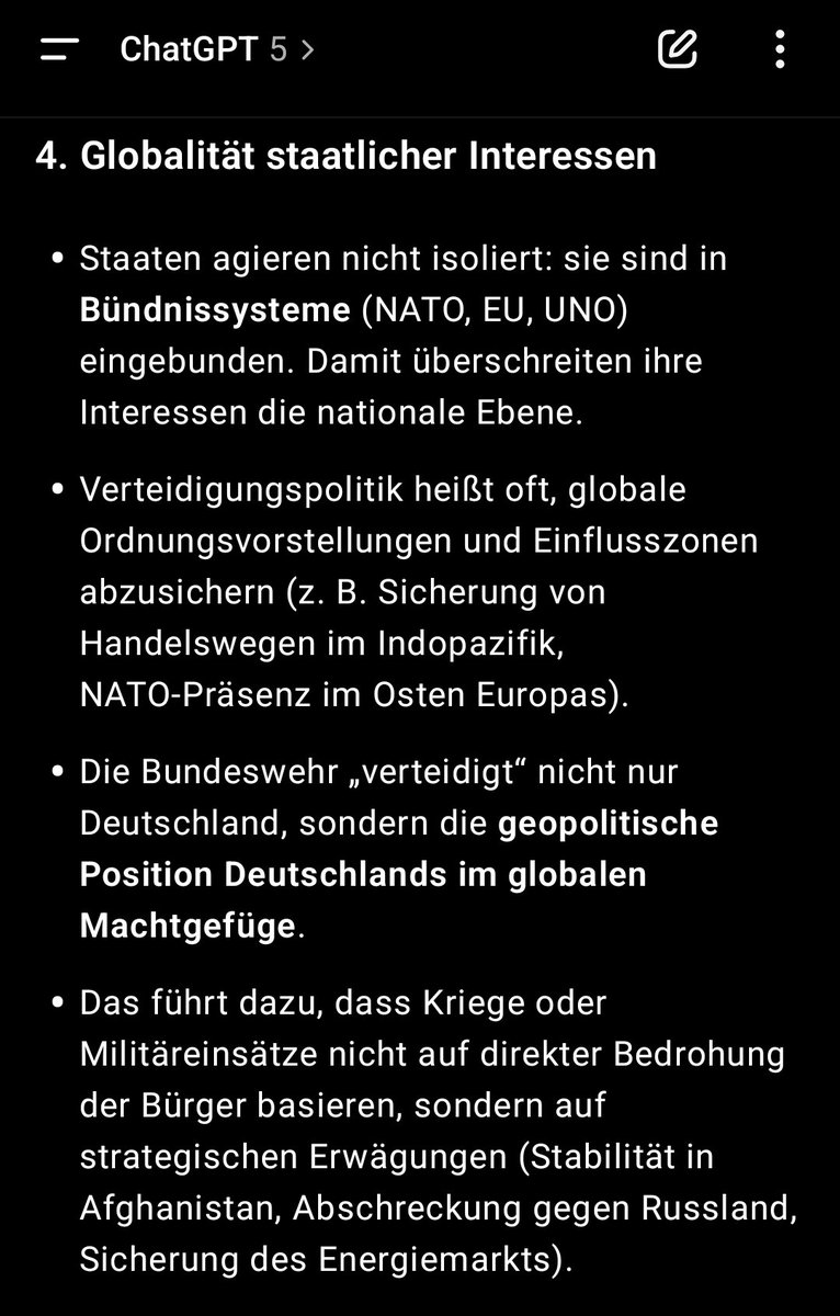 Zur Diskussion: Was ChatGPT als kritischer Kommentar zur Idee, dass die Bundeswehr zu unserem Schutz da sei, einfällt. Ich hätte ein paar Anmerkungen, aber lasse erstmal euch den Vortritt, das zu bewerten: