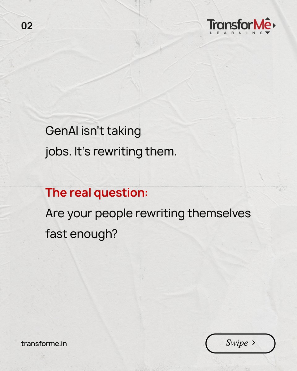learningwithTMe's tweet photo. Most orgs don’t have a “skills gap.” They have a future gap.
As GenAI reshapes work, the real edge isn’t more training. It’s a culture where learning never stops. The skill you teach today may fade. The ability to keep learning lasts.

#FutureReady #GenAI #Upskilling https://t.co/koXdo4nBY4
