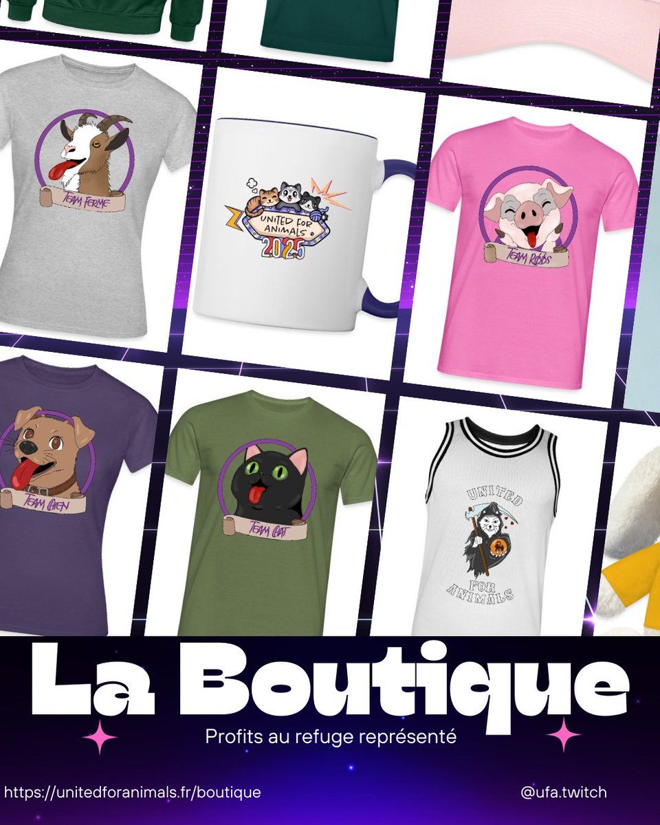 United For Animals (@ufatwitch) on Twitter photo La boutique de Merch est à jour pour cette nouvelle édition 😍
Avec de nouveaux design créer par @studioragnaroktv pour représenter votre team d'animaux 🤭
Tout achat sera reversé sir la cagnotte lors d'UFA 2025 😍 La boutique de Merch est à jour pour cette nouvelle édition 😍
Avec de nouveaux design créer par @studioragnaroktv pour représenter votre team d'animaux 🤭
Tout achat sera reversé sir la cagnotte lors d'UFA 2025 😍