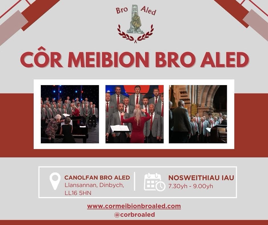 CorBroAled's tweet photo. ⚠️YMARFERION CÔR BRO ALED⚠️
Byddwn yn ail-ddechrau ymarferion nos Iau 11.09.2025 
⏰7.30yh-9.00yh
📍Canolfan Bro Aled, Llansannan, Dinbych, LL16 5HN

Dewch i ymuno efo ni wrth i’r côr ddathlu’r 50 yn 2026!

Cysylltwch drwy ein cyfryngau cymdeithasol neu corbroaled@gmail.com https://t.co/OzihfmCTZJ