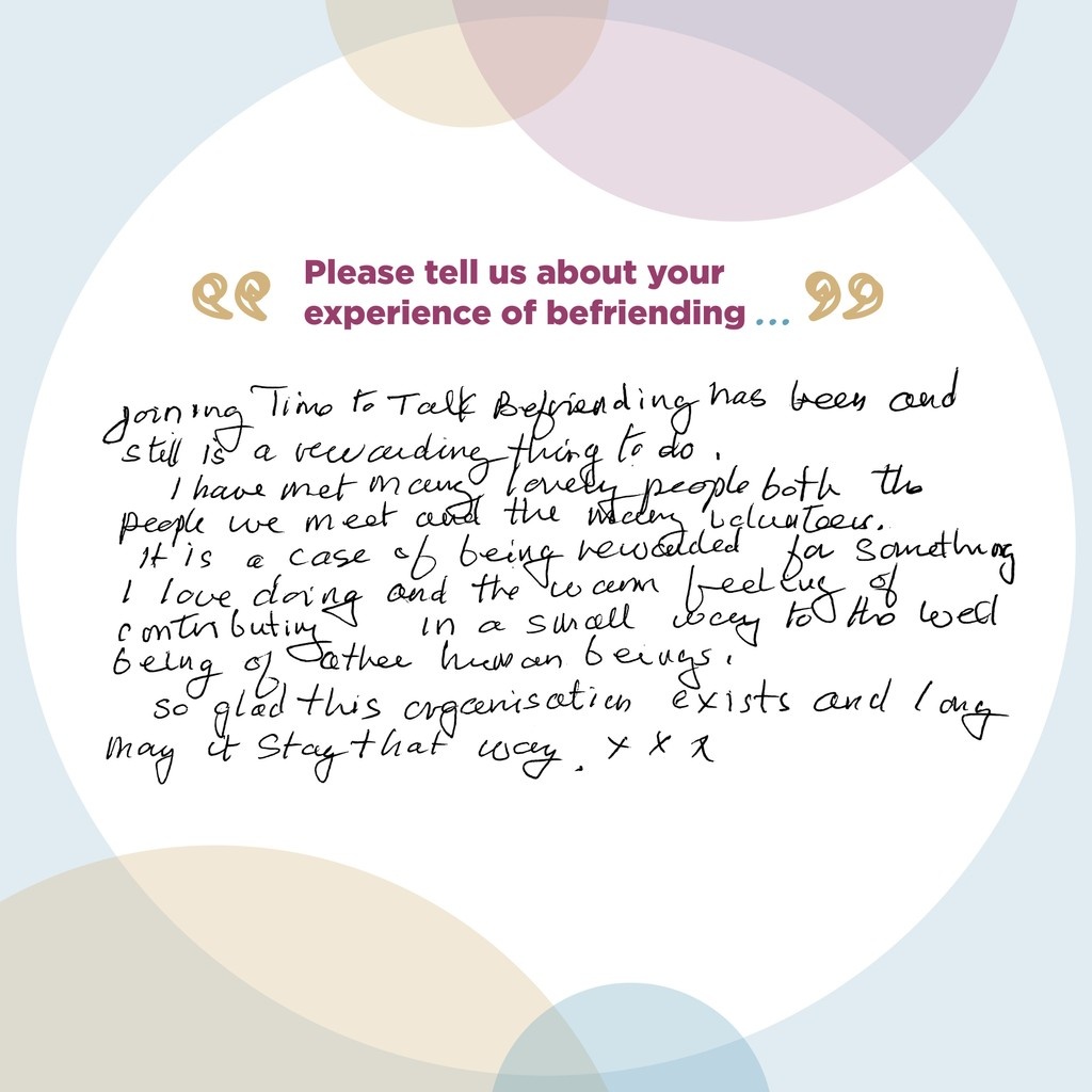 Befriending is “something I love doing”.  
🤝🥰🤝 
If you would like to do something rewarding, then get in touch. We are always looking for more volunteers, but particularly in the Lancing and Adur area currently. We would love to hear from you: info@tttb.org.uk