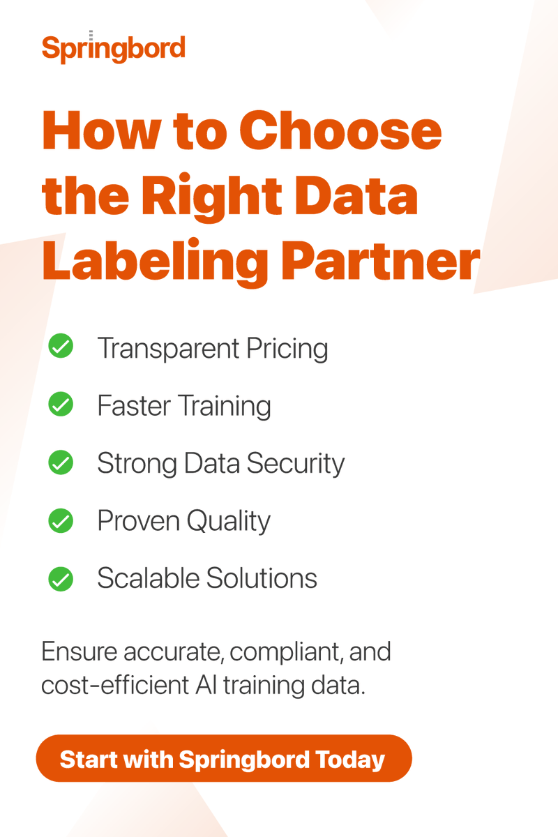 Springbordsys's tweet image. 𝐀𝐈 𝐬𝐮𝐜𝐜𝐞𝐬𝐬 = 𝐪𝐮𝐚𝐥𝐢𝐭𝐲 𝐝𝐚𝐭𝐚.
❌ Bad labeling = errors &amp;amp; waste
✅ Springbord = accuracy, scale &amp;amp; compliance

Build AI on a strong foundation.
springbord.com/services-we-of…

#AI #DataLabeling #MachineLearning #DataAnnotation #Springbord