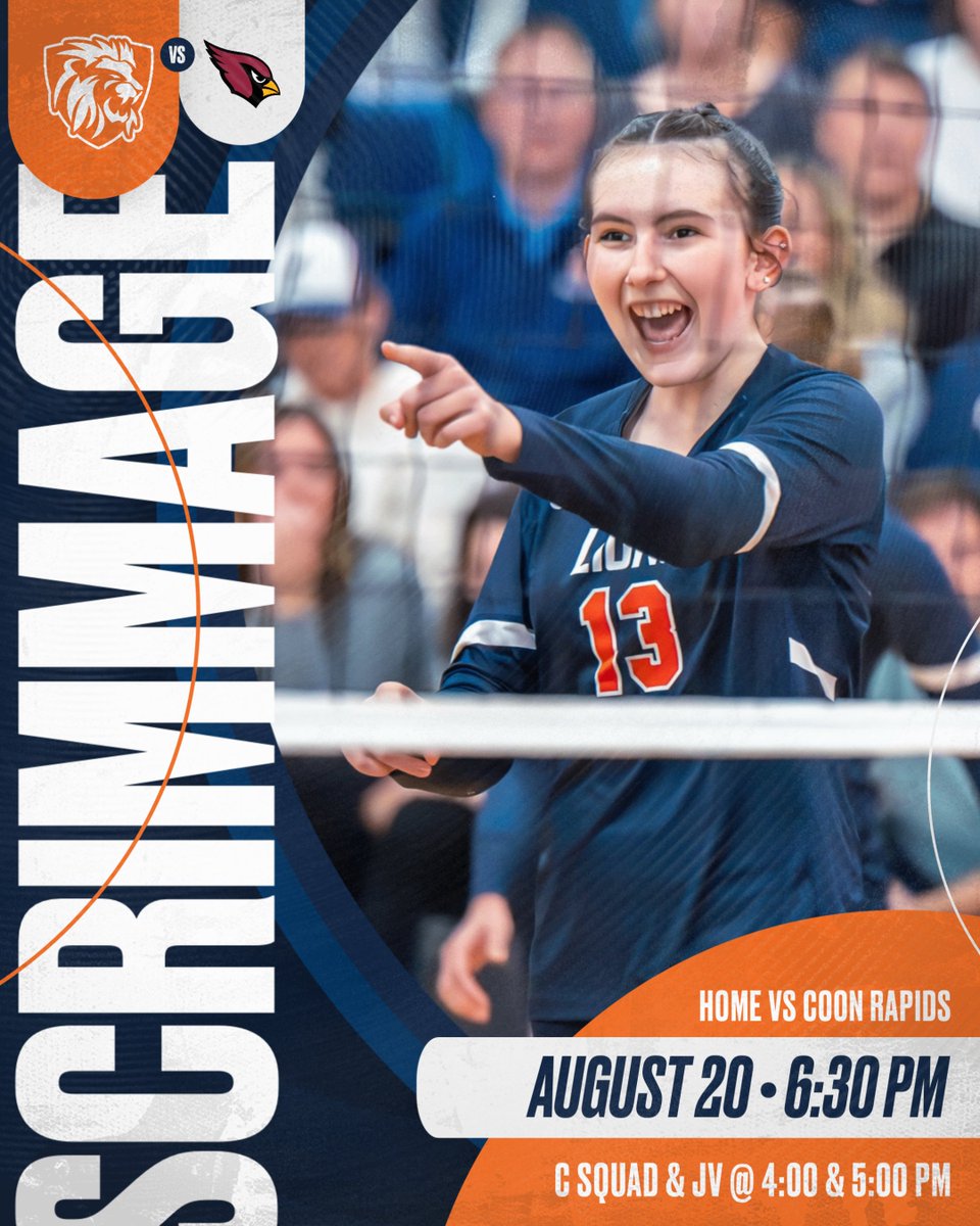 LCA_VB's tweet image. WE'RE BACK!!🏐🦁KICKING OFF THE 2025 SEASON WITH OUR SCRIMMAGE VS COON RAPIDS TONIGHT!! SEE YOU THERE 👀 

⏱️: V - 6:30 │ JV - 4 &amp;amp; 5 │C - 4 &amp;amp; 5
📍: THE DEN

#lcaroars