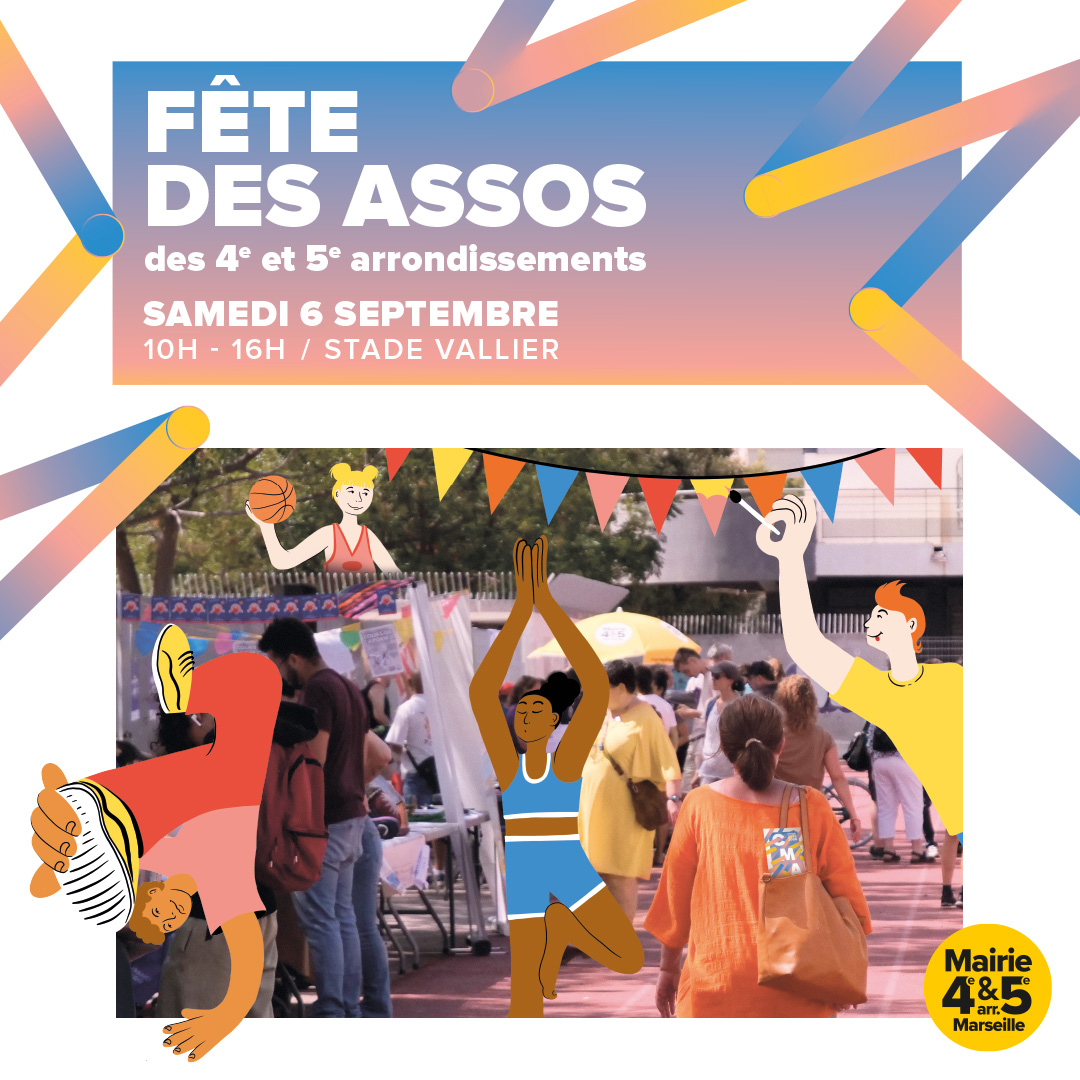 #Associations | Samedi 6 septembre, la Fête des associations des 4ᵉ &amp; 5ᵉ investit le stade Vallier 📅   

🤝Venez rencontrer celles et ceux qui font vivre le lien social dans nos quartiers : culture, sport, solidarité, écologie… 

🌐Plus d'infos :  bit.ly/45GPrsB