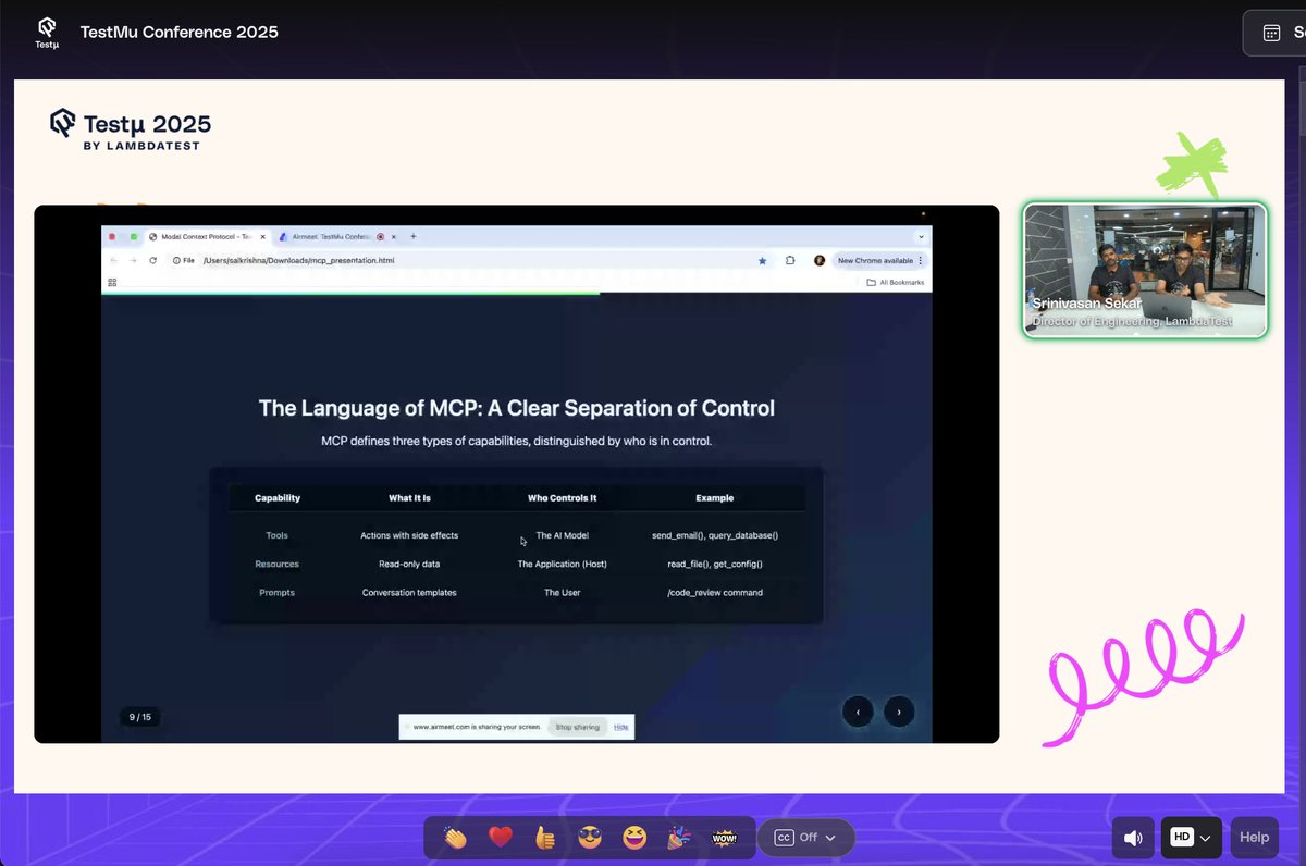 SanjayKumaarr's tweet image. #TestMu day 2 is live now and enjoying the live workshop by Sai Krishna and Srinivasan Sekar.
Super excited to learn new things with the amazing speakers lineup today!!
@asad0801 @lambdatesting
#testmu2025 #lambdatest #conf