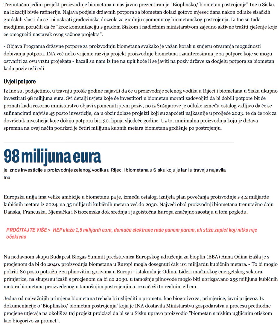 Ante Šušnjar (@susnjar_a) on Twitter photo Ministarstvo gospodarstva pokreće prvi program za proizvodnju biometana u Hrvatskoj, vrijedan 30 milijuna eura iz NPOO-a, s mogućnošću sufinanciranja do 45% po projektu. Ovim programom <a href="/VladaRH/">Vlada Republike Hrvatske</a> otvara prostor za novu eru čiste energije, prateći EU plan #REPowerEU. Ministarstvo gospodarstva pokreće prvi program za proizvodnju biometana u Hrvatskoj, vrijedan 30 milijuna eura iz NPOO-a, s mogućnošću sufinanciranja do 45% po projektu. Ovim programom <a href="/VladaRH/">Vlada Republike Hrvatske</a> otvara prostor za novu eru čiste energije, prateći EU plan #REPowerEU.