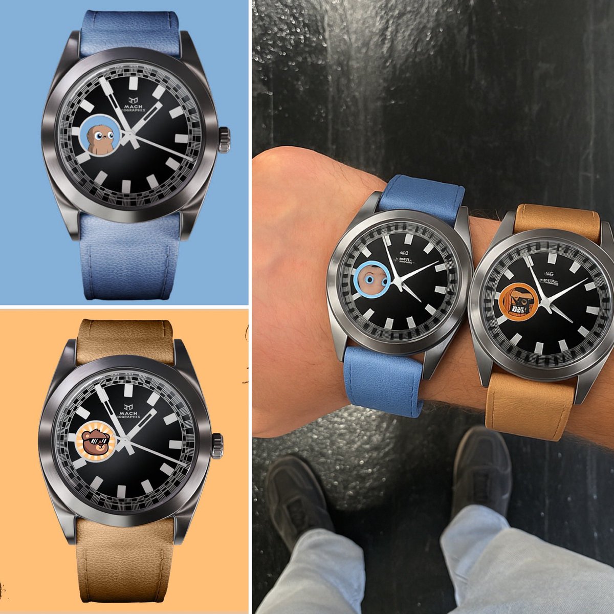 Phygitals coming to Abstract!

This is how 2 of the <a href="/Jupisjmj/">Jupis ✳️</a> coop watches for Bearish and Fugz would look at my wrist (totally not AI)

Everything else:
- 3333 supply
- Korean anime art &amp; doxxed founders
- Mint price: 0.019 ETH
- 100 exclusive physical watches dropped
(First
