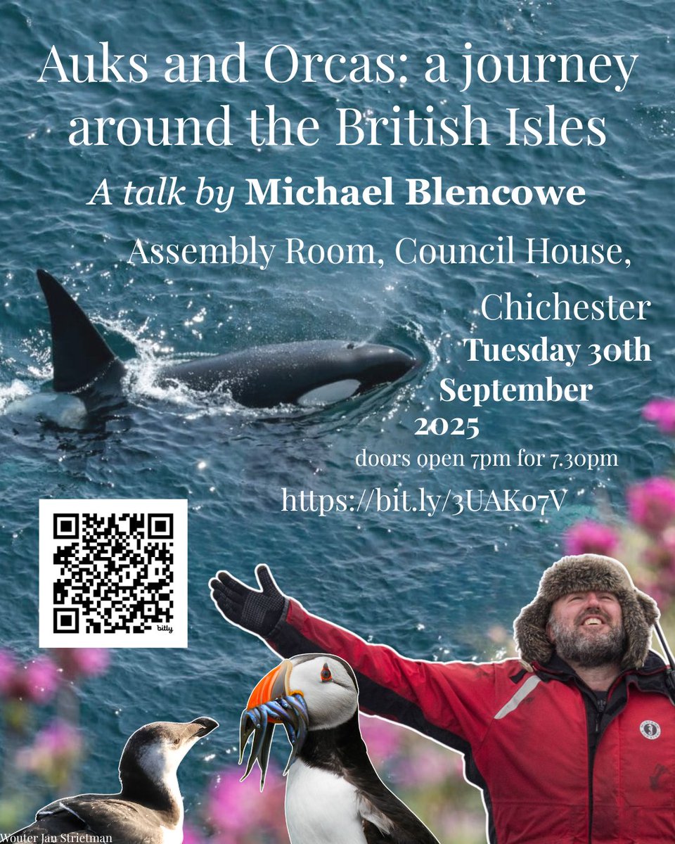 Our upcoming event with Friends of Chichester Harbour is a talk by the wonderful Michael Blencowe on "Auks &amp; Orcas: a journey around  the British Isles."   
Join us for a wonderful evening in Chichester city centre.  
Ticket price includes arrival drink: bit.ly/3UAKo7V