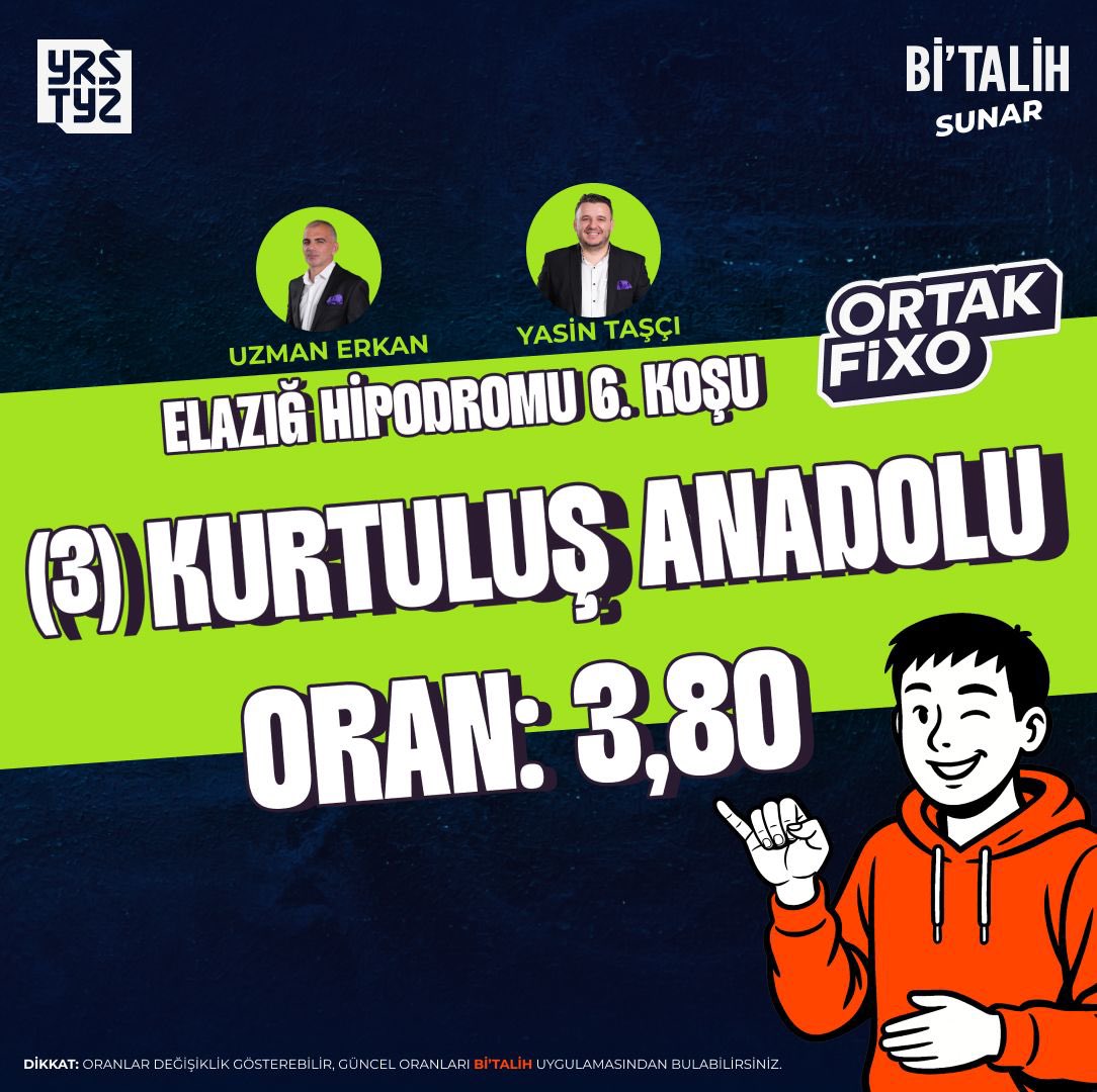 ⚠️ORTAK FİXO⚠️

Elazığ 6. Koşu 👉 3 KURTULUŞ ANADOLU

Uzman Erkan (<a href="/uzman_erkan/">Uzman Erkan</a>)
Yasin Taşçı (<a href="/yasintasci3535/">Yasin Taşçı</a>)