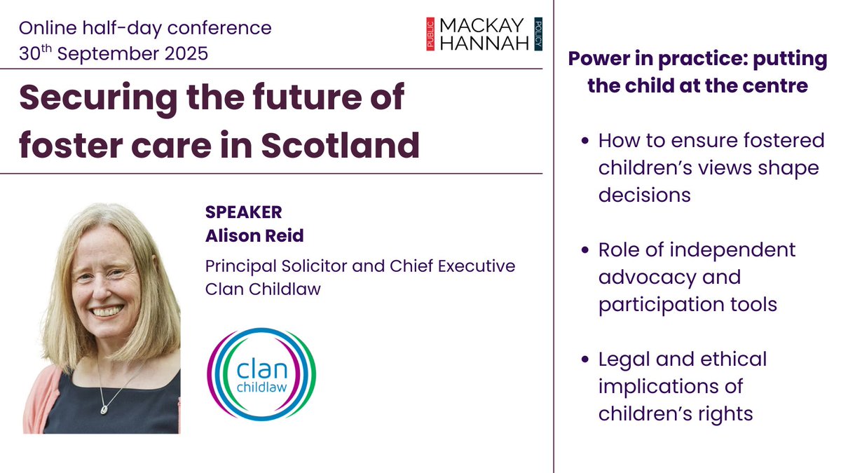 MacKay Hannah (@mackayhannah) on Twitter photo Delighted to have Alison Reid, Principal Solicitor and Chief Executive, Clan Childlaw <a href="/clanchildlaw/">Clan Childlaw</a> sharing her insights on 'power in practice: putting the child at the centre'.
Register here: ow.ly/etqX50WaF87
Book 2, get 3rd half price
#Fostering #Scotland #FosterCare Delighted to have Alison Reid, Principal Solicitor and Chief Executive, Clan Childlaw <a href="/clanchildlaw/">Clan Childlaw</a> sharing her insights on 'power in practice: putting the child at the centre'.
Register here: ow.ly/etqX50WaF87
Book 2, get 3rd half price
#Fostering #Scotland #FosterCare