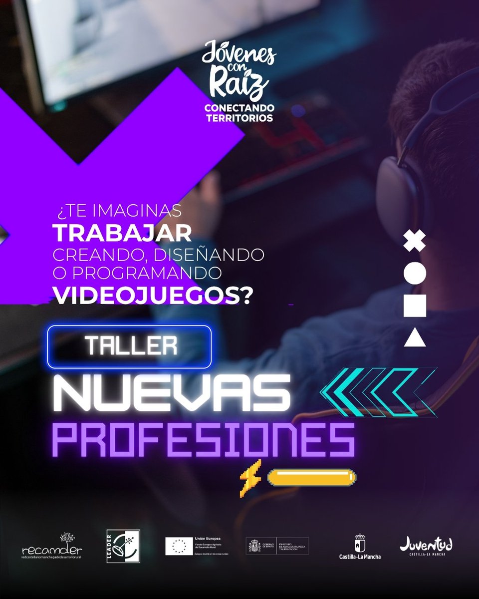 ¿Quieres participar en Jóvenes con raíz? 😎
En agosto y septiembre, 🎙️<a href="/AlexAlguacil8/">Alex Alguacil</a>  recorrerá 23 municipios de <a href="/gobjccm/">Gobierno de Castilla-La Mancha</a> Castilla La Mancha con el taller "Salidas profesionales en la industria del entretenimiento digital con videojuegos" 🎮    
#FEJUVES #Videojuegos #esports