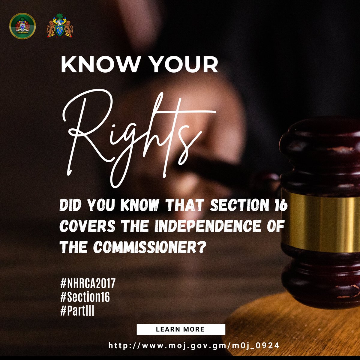 Your rights matter! ✊🏾 NHRC Commissioners work free from outside influence. No one can control their decisions. That’s how your rights stay protected. #KnowYourRights #HumanRights #NHRCAGambia #MOJ