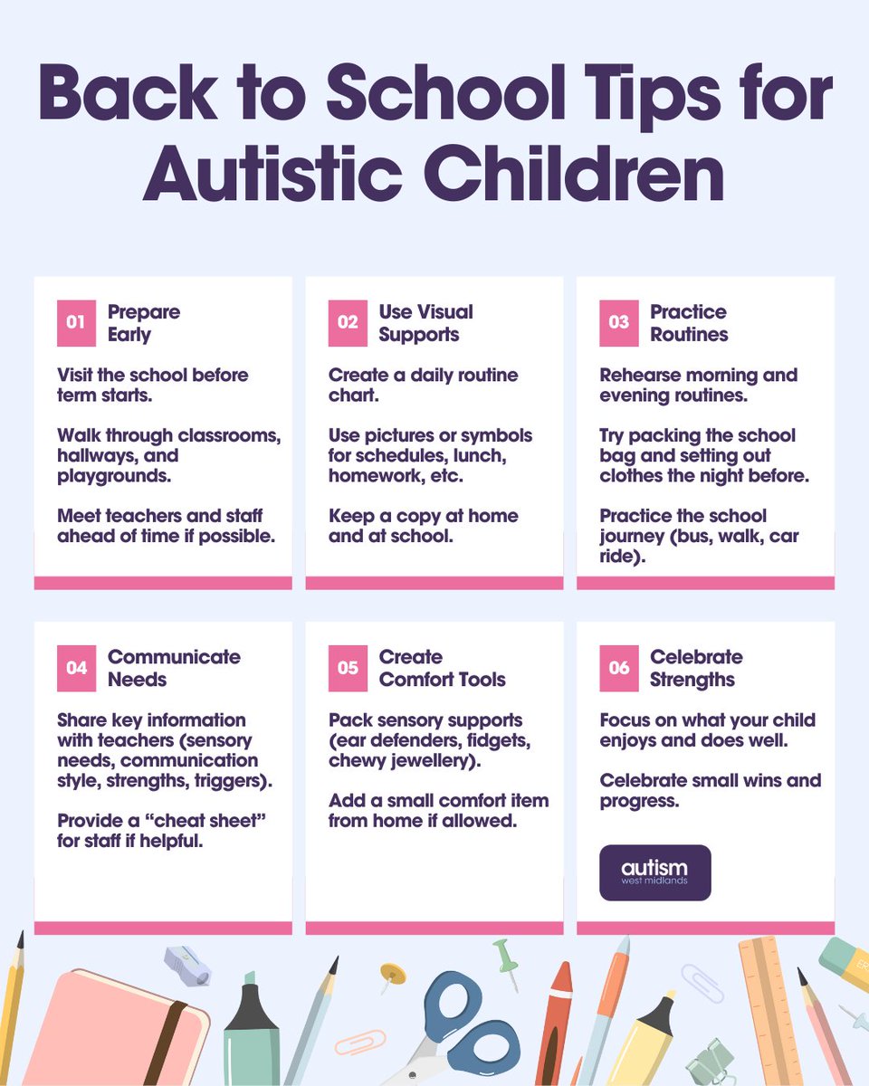 Getting ready for the new school year?
Back-to-school can be exciting, but also overwhelming for autistic children. We’ve put together some simple tips to make the transition smoother, from preparing routines early to celebrating strengths along the way.
 
#BackToSchool
