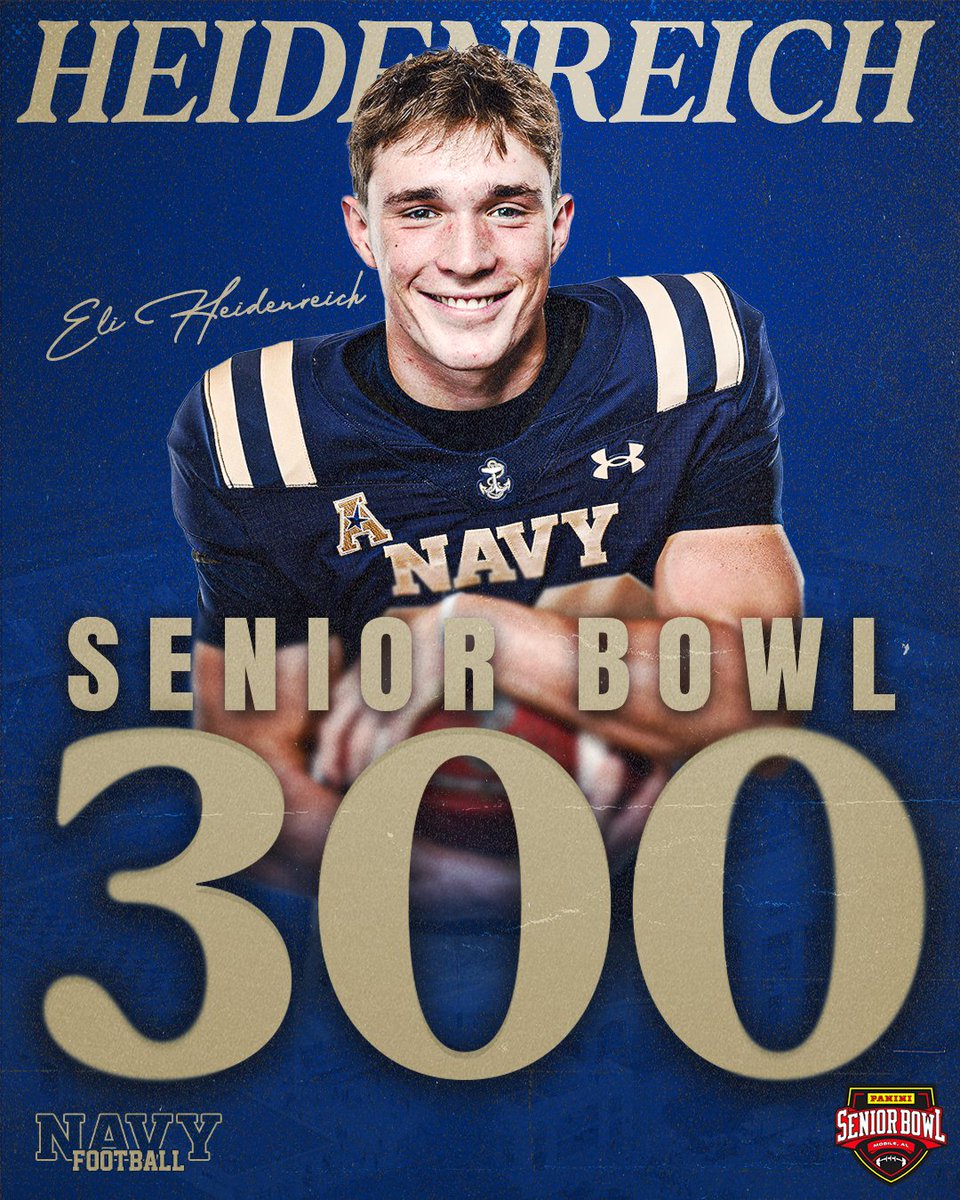 Navy Football (@navyfb) on Twitter photo Eli has been named to the <a href="/seniorbowl/">Panini Senior Bowl</a> top 300 list!
Congrats Eli!
#GoNavy | #RollGoats | @paniniamerica Eli has been named to the <a href="/seniorbowl/">Panini Senior Bowl</a> top 300 list!
Congrats Eli!
#GoNavy | #RollGoats | @paniniamerica