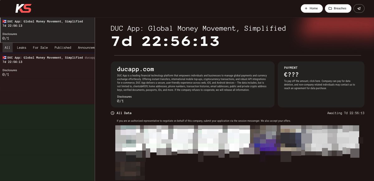 _venarixES_'s tweet photo. El grupo #KillSecurity #ransomware afirma haber #hackeado a D.U.C. App Corporation (@DualesDuc), con sede en #Toronto, #Canada 🇨🇦, es una plataforma #Fintech que permite enviar y recibir dinero tanto a nivel nacional como internacional...
Más ℹ️ en #VenariX ➡️ https://t.co/OW9Te2XdwS
#CyberAttack #Ontario #wallet #DUCApp #DUC #criptomonedas #Crypto #Cuba #Havana #infosec #CyberSec #ciberataque #ransomwareattack