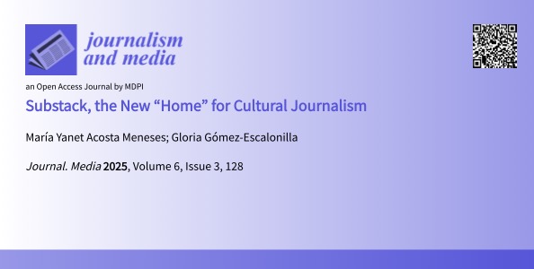 Los periodistas culturales experimentan y crean comunidades en @substack . Son microinfluencers y trabajan un nuevo periodismo.
Hablo de ello en <a href="/MDPIOpenAccess/">MDPI</a> con la participación de <a href="/JorgeGuitian__/">Jorge</a>  y <a href="/nadaimporta/">Jesús Terrés</a> dos de los más leídos en español

doi.org/10.3390/journa…