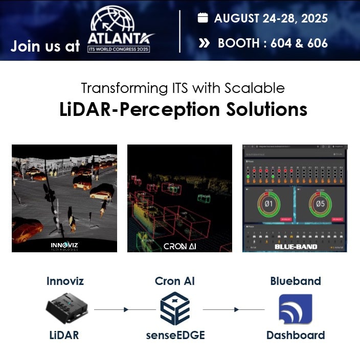 InnovizLiDAR's tweet image. 🚦 Smarter intersections coming to Atlanta!

Innoviz, Cron AI &amp;amp; D2 Traffic Tech are bringing LiDAR-Perception solutions to real intersections.

See it live at ITS World Congress 2025
📍 Booths 604 &amp;amp; 606 | Aug 24–29 | Atlanta, GA

🔗  prn.to/4oK8haQ