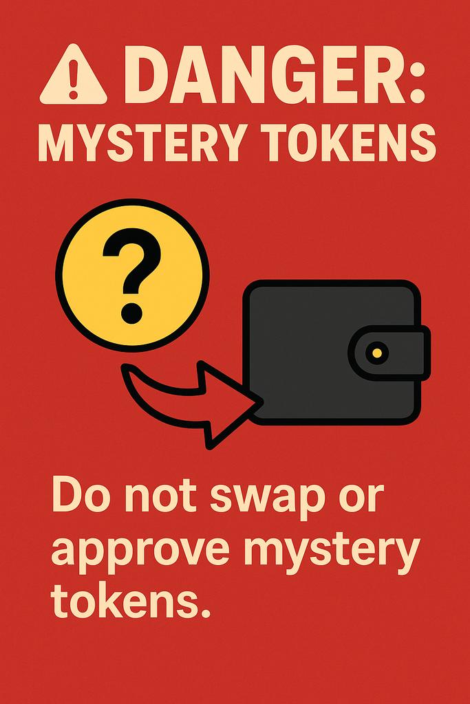 🚨 Important Web3 Tip 🚨

Not every free token is a blessing.
Airdrops can sometimes be honeytraps designed to trick you into connecting your wallet or approving malicious contracts.

 If you get “mystery tokens” in your wallet, DO NOT:

✅Try to swap them

✅Approve random sites