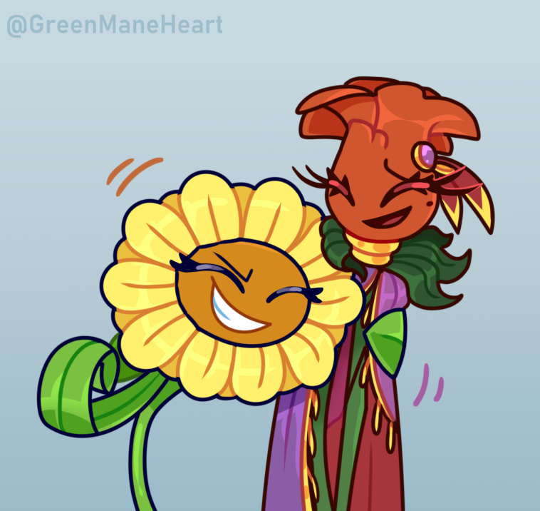 GreenManeHeart's tweet image. 🌻 Denny &amp;amp; Tyche 🌹
Panel from the latest comic cuz I really love this one~

#plantsvszombies #pvzoc #pvz #sunflower #rose