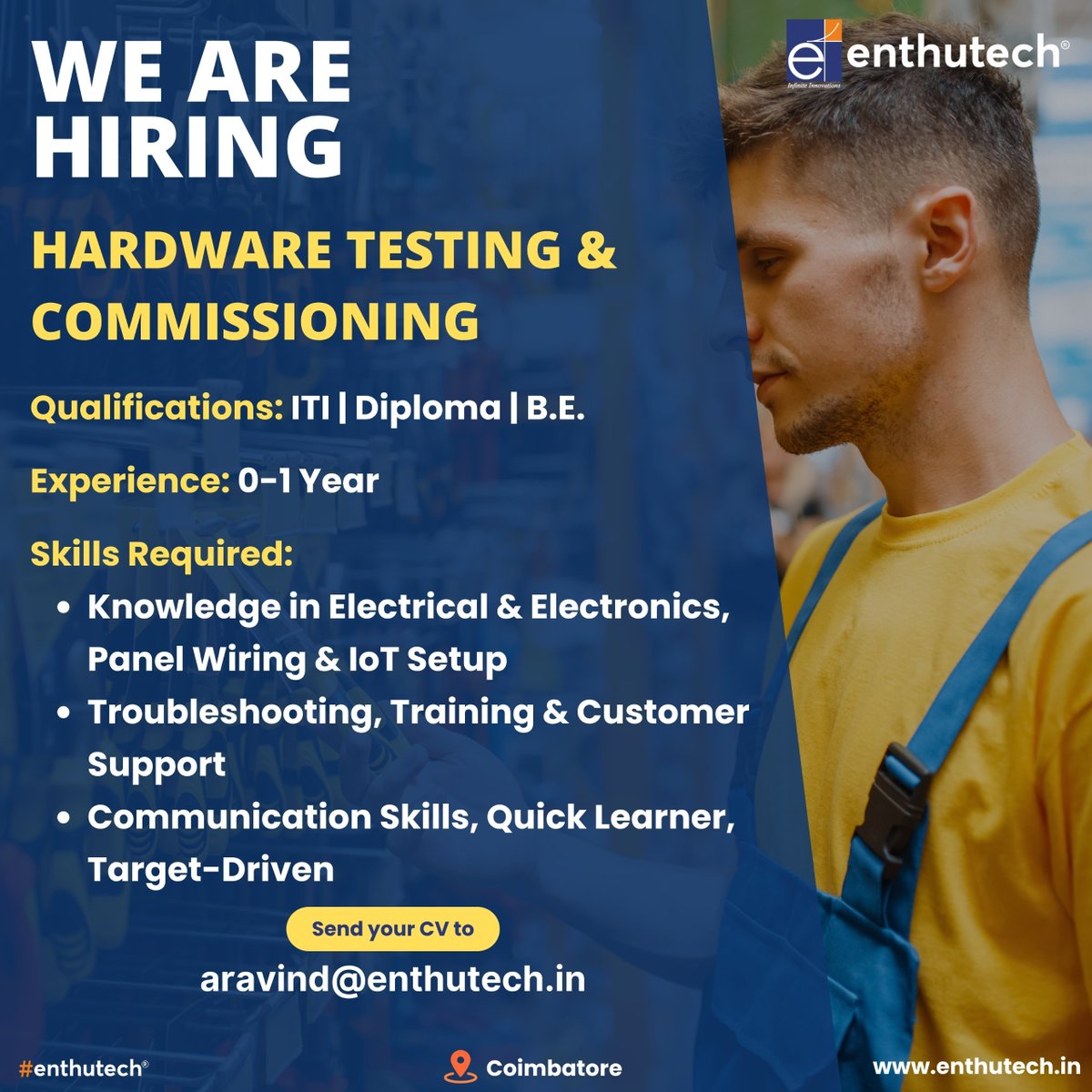 enthutechnology's tweet image. ⚡We’re Hiring – Hardware Testing &amp;amp; Commissioning ⚡

Put your expertise to work in electronics, testing, and on-site commissioning. 🚀
Join a team where innovation turns into execution!

📩 Apply Now!

#enthutech #HardwareTesting #Commissioning #EngineeringJobs #TechCareers