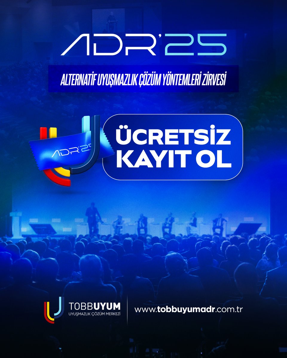 ✨ ADR’25 Zirvesi için geri sayım sürüyor!
📌 6 Eylül 2025 | TOBB ETÜ – Sosyal Tesisler

Müzakere, Arabuluculuk, Tahkim ve Mentörlük Odası başlıklarında gerçekleşecek 4 eş zamanlı oturumla hukuk dünyasını bir araya getiriyoruz.

🎤 40’tan fazla konuşmacı
🎯 İlham veren oturumlar