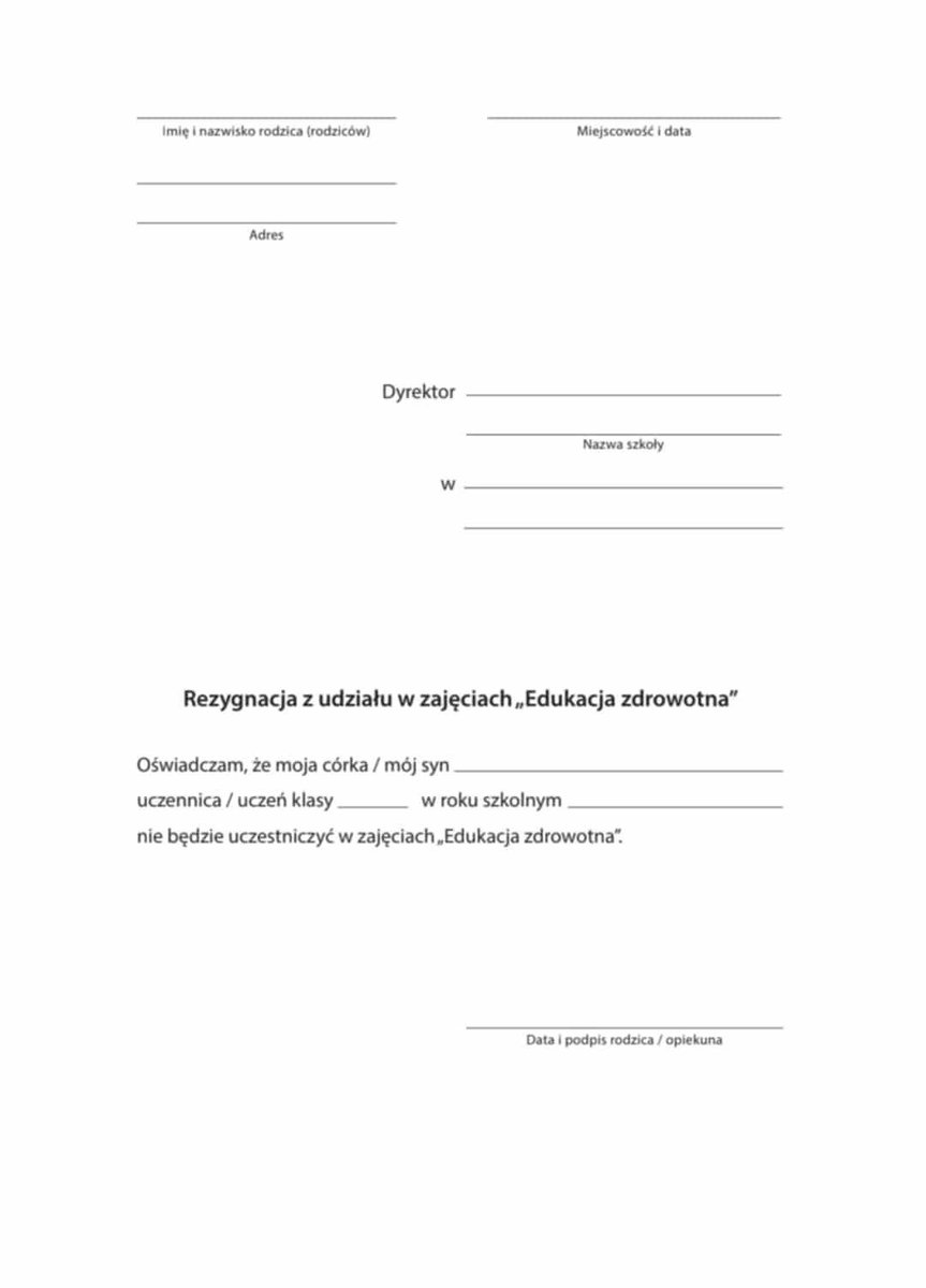 Uwaga rodzice❗ Do 25 września możecie wypisać swoje dziecko z przedmiotu "Edukacja zdrowotna", wrzuconego do szkół przez minister Nowacką, który wprowadza lewicową indoktrynację i seksualizację dzieci. Oto gotowe pismo! Zachęcam do udostępniania, niech jak najwięcej rodziców to