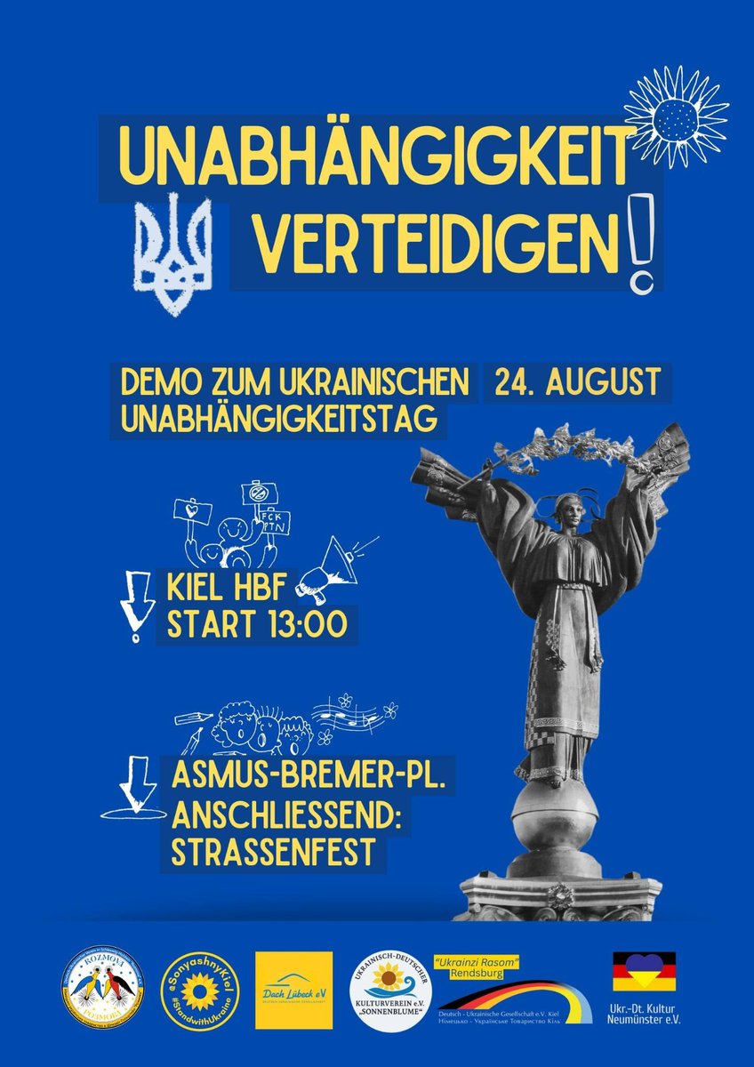 📅 24.08.2025
🕐 13:00
📍 Kieler Hauptbahnhof – Asmus-Bremer-Platz
#Kiel #StandWithUkraine