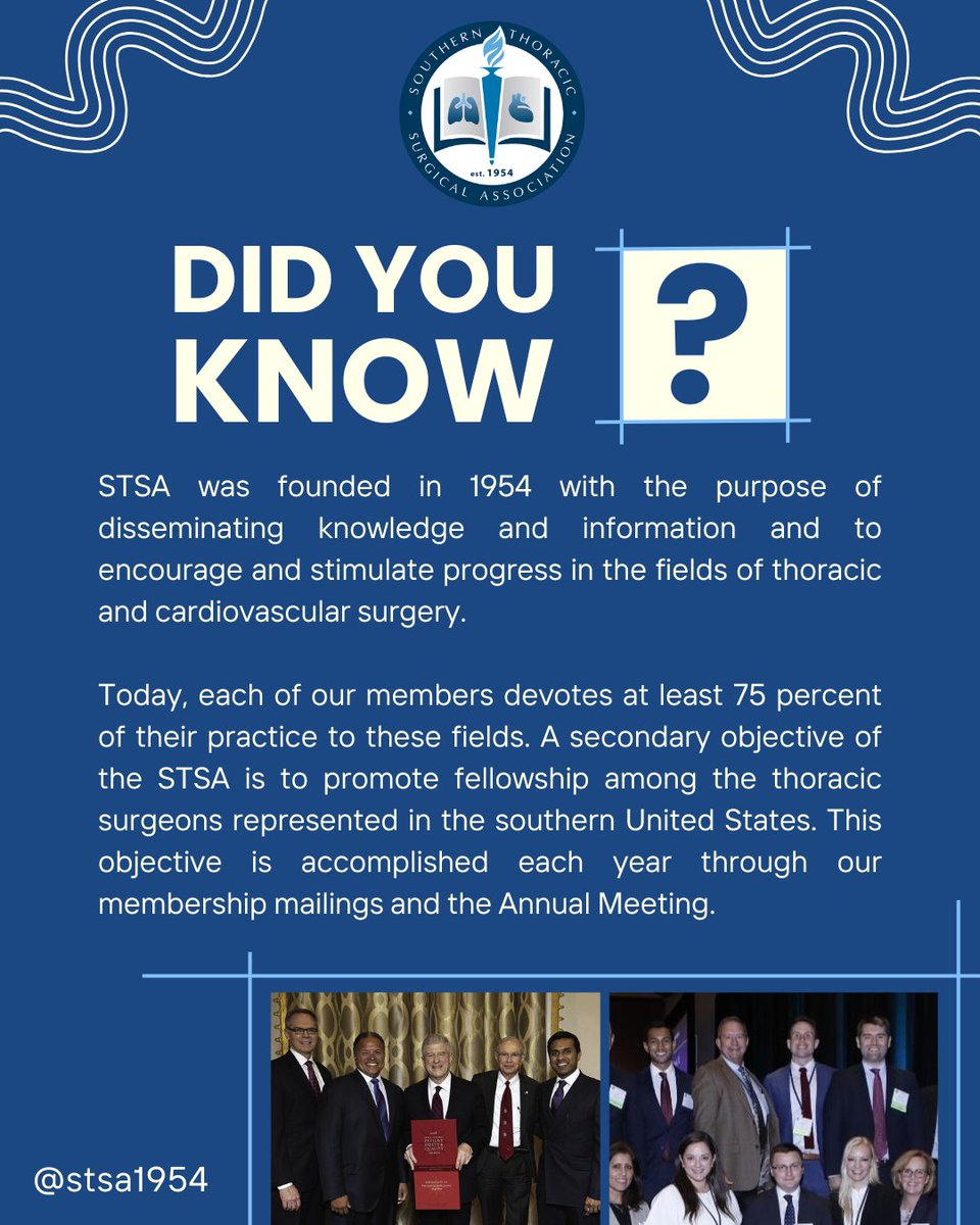 DID YOU KNOW?

Everything has a beginning, everything has a purpose. So does the STSA!

Follow for more <a href="/stsa1954/">Southern Thoracic Surgical Association</a>