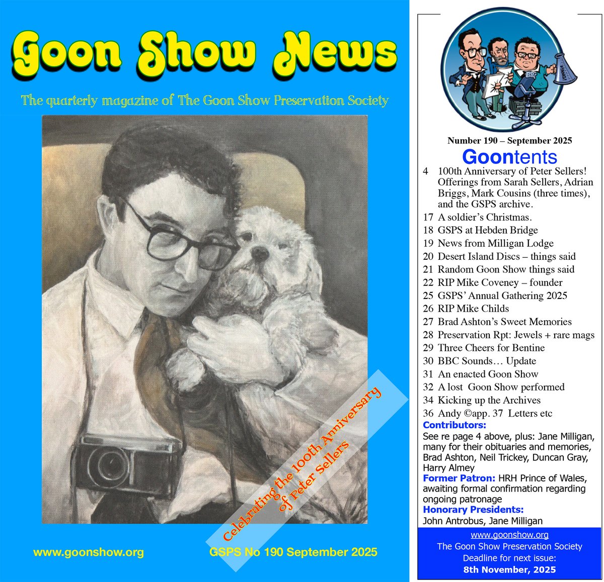 goonshoworg's tweet image. The new edition of @TheGSPS  newsletter is on its way to members. It's not just a Peter Sellers Centenary Special, there's lots more in there too.
See what you're missing out on if you're not a member...
goonshow.org/2025/08/20/goo…