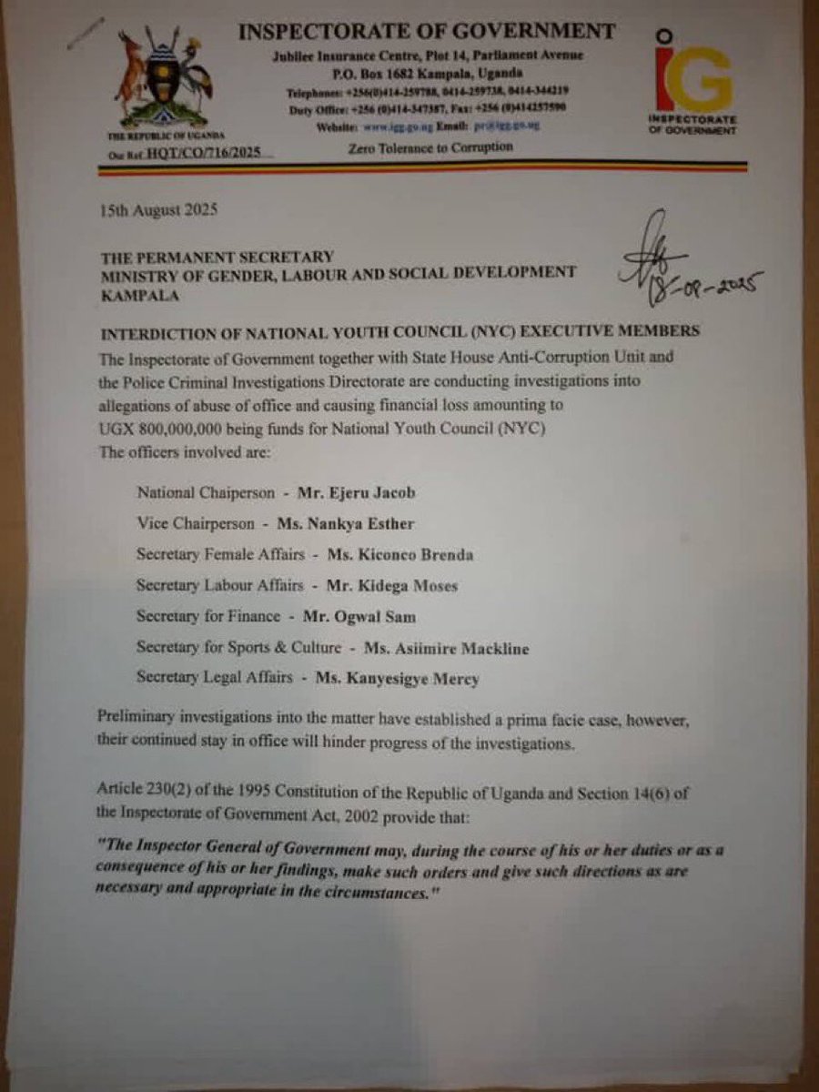 Gideon Nova Kwikiriza (@kwikirizanova) on Twitter photo The rot is no longer with the “old guards” alone,our so-called future leaders are now faithfully inheriting corruption.
The interdiction of the entire <a href="/NYCofUganda/">National Youth Council Uganda</a> executive over alleged abuse of UGX 800M shows how integrity in Uganda has degenerated.
Hopelessly, instead of The rot is no longer with the “old guards” alone,our so-called future leaders are now faithfully inheriting corruption.
The interdiction of the entire <a href="/NYCofUganda/">National Youth Council Uganda</a> executive over alleged abuse of UGX 800M shows how integrity in Uganda has degenerated.
Hopelessly, instead of