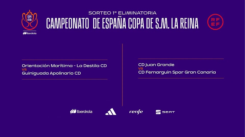 Federación de Fútbol de Las Palmas (@fflaspalmas) on Twitter photo 🏆 | Los equipos canarios ya conocen sus rivales en la primera eliminatoria de la Copa de la Reina
🆚Orientación Marítima, Guiniguada Apolinario, Juan Grande y Fermaguin entran en liza los días 9, 10 y 11 de septiembre
ℹ️⬇️ <a href="/FutFemRFEF/">FutFem RFEF</a>
fiflp.com/pnfg/NNws_ShwN… 🏆 | Los equipos canarios ya conocen sus rivales en la primera eliminatoria de la Copa de la Reina
🆚Orientación Marítima, Guiniguada Apolinario, Juan Grande y Fermaguin entran en liza los días 9, 10 y 11 de septiembre
ℹ️⬇️ <a href="/FutFemRFEF/">FutFem RFEF</a>
fiflp.com/pnfg/NNws_ShwN…