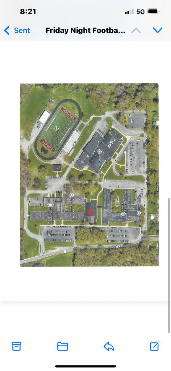 Friday night’s varsity football game vs. Valley Christian will be held at Youngstown Liberty High School at 1 Leopard Way, Youngstown.  Attached is a map of the area.  Visitor parking is on the west side of the stadium.  There is a ticket booth on that side.  Cost is $8 and $5.