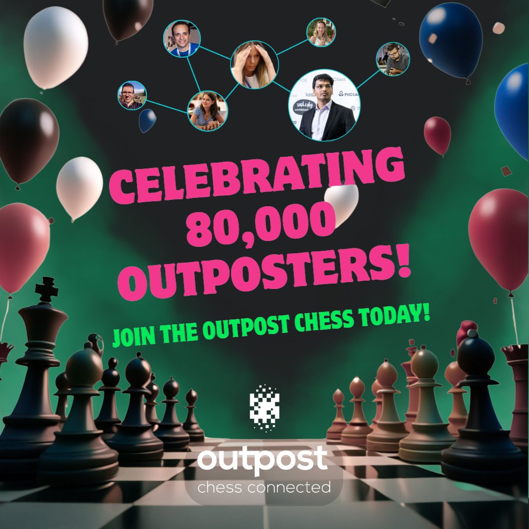Thank you for being part of our growing #chess community 🙌

On Outpost you can:
✅ Play chess &amp; win prizes
✅ Find tournaments
✅ Connect with chess people worldwide
✅ Join or get discovered by clubs

🚀 More to come…like AI &amp; Chess 🤭
