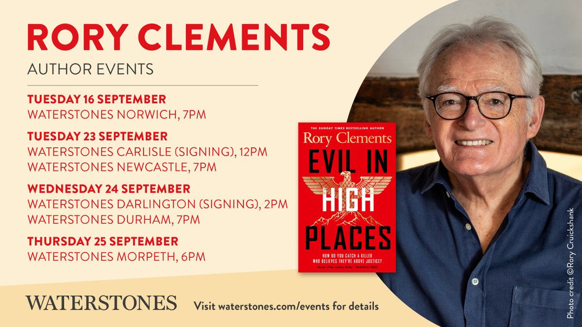 VikingBooksUK's tweet photo. Don't miss @RoryClements6's upcoming events tour with @Waterstones to celebrate the release of EVIL IN HIGH PLACES. Sign up now: https://t.co/h2VBvNfTBf https://t.co/FM57lvC1ml