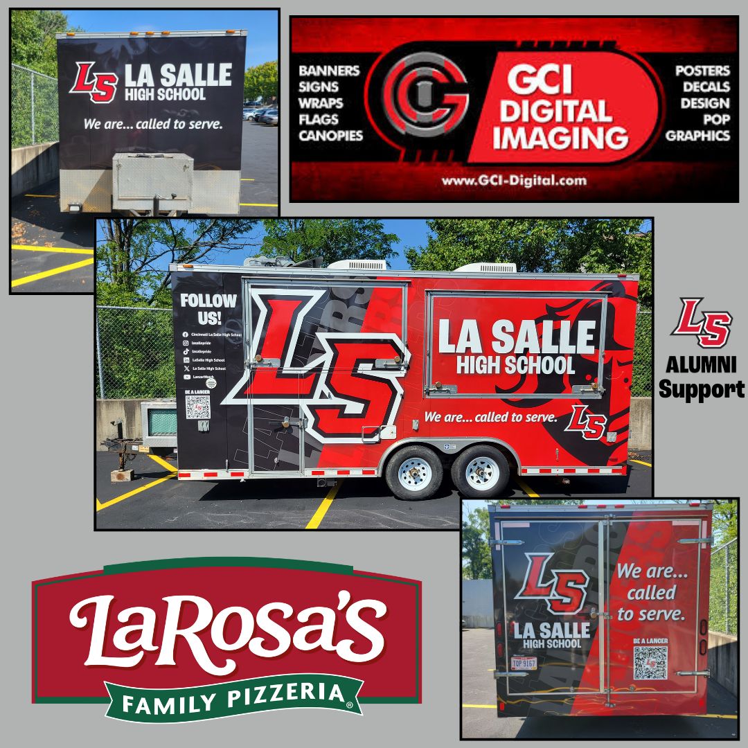 LaSalleAlumni's tweet photo. When alumni come through, great things happen. Huge thanks to TJ Bedacht '01 of GCI Digital for the fresh rewrap of our WLSN trailer. Big shoutout also to LaRosa's Pizzeria for providing it. The Lancer family is what makes our community so strong!
#LancerAlumni
#LancerSupport https://t.co/IdGIBDDn00