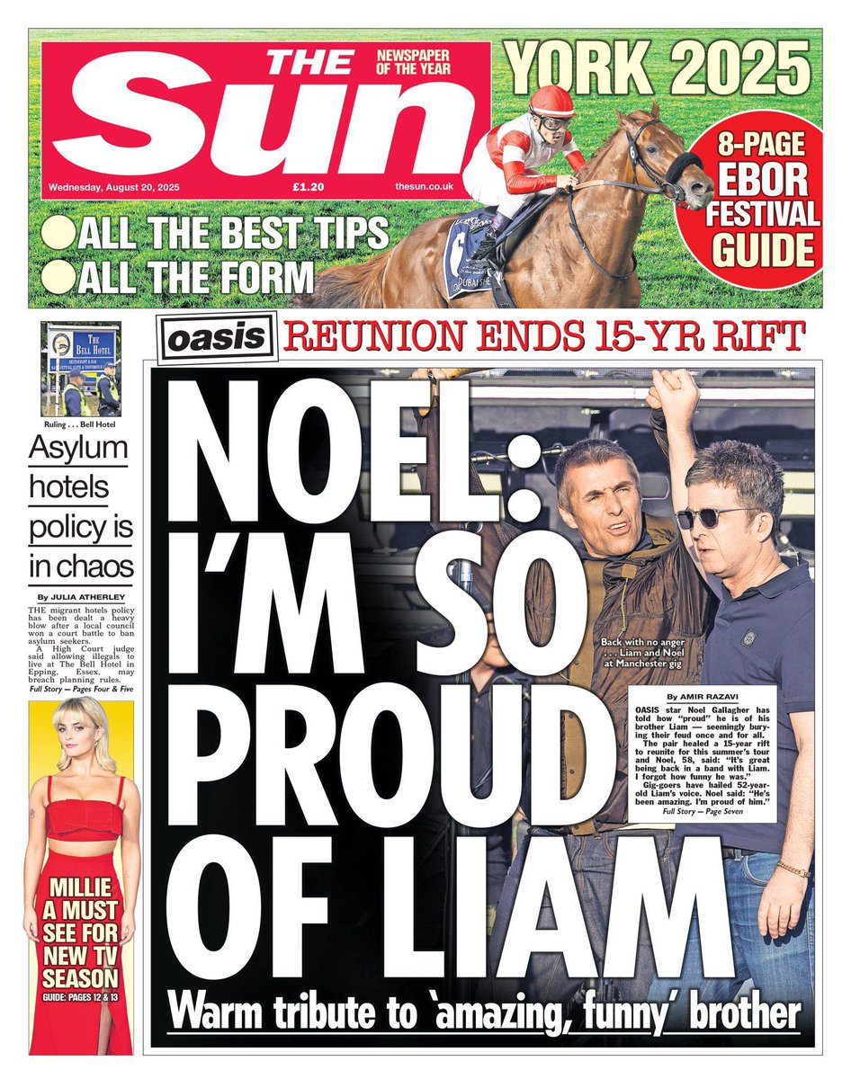 OasisPlanet_'s tweet photo. The Sun today 🗞️

#OasisLive25 https://t.co/6F0Z1GxPDY
