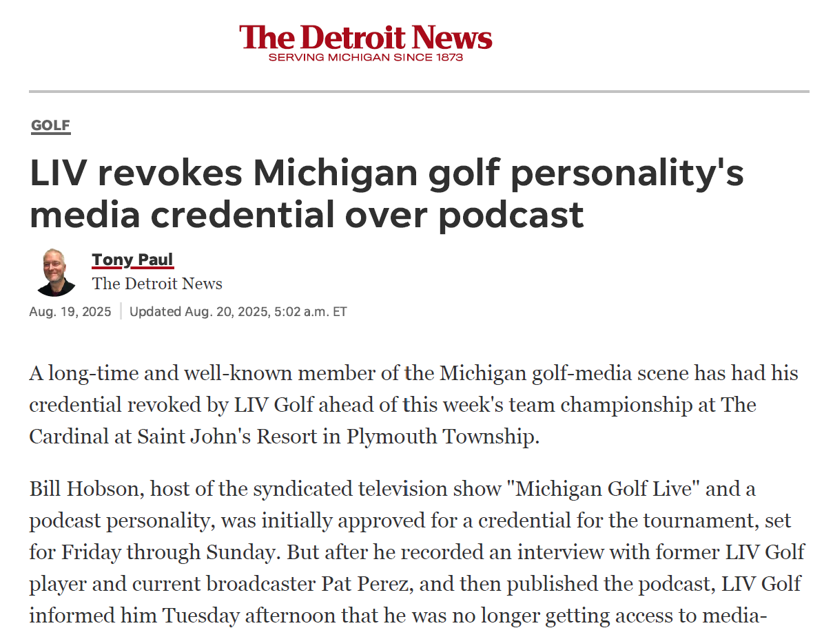 mglbill's tweet image. Since the excellent story from Tony Paul at the @detroitnews went live this morning, a lot of people have been reaching out asking where they can hear the original podcast interview at the center of the LIV Golf mess.

Here is the original podcast: dts.podtrac.com/redirect.mp3/t…

Here…