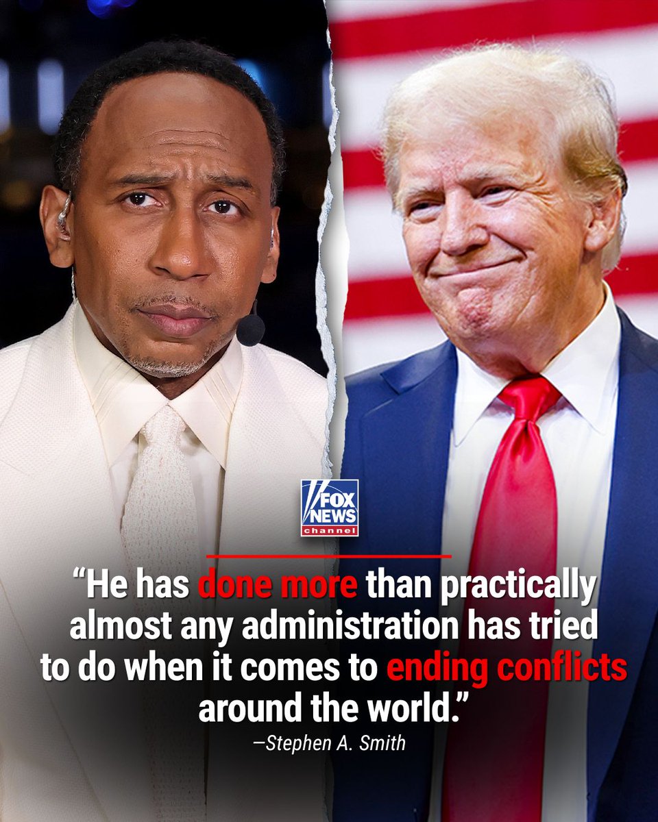 Fox News (@foxnews) on Twitter photo "You have to give credit where credit is due."
ESPN star <a href="/stephenasmith/">Stephen A Smith</a> praises President Trump for stepping up on the world stage and doing whatever he can to bring about peace. "You have to give credit where credit is due."
ESPN star <a href="/stephenasmith/">Stephen A Smith</a> praises President Trump for stepping up on the world stage and doing whatever he can to bring about peace.