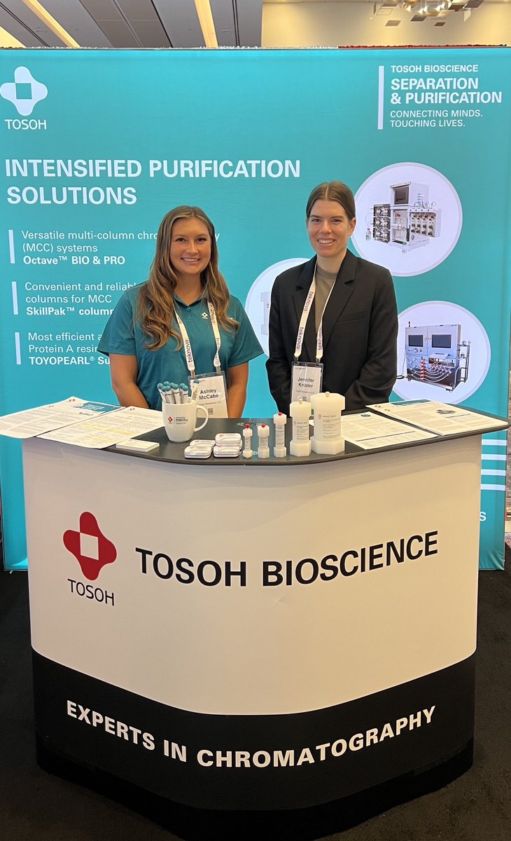 TosohBio's tweet image. Join our #ChromatographyExperts Jennifer Knister and Ashley McCabe this week at the Bioprocessing Summit US to discuss our industry-leading process resins, pre-packed SkillPak columns, and Octave multi-column chromatography (MCC) Systems!
