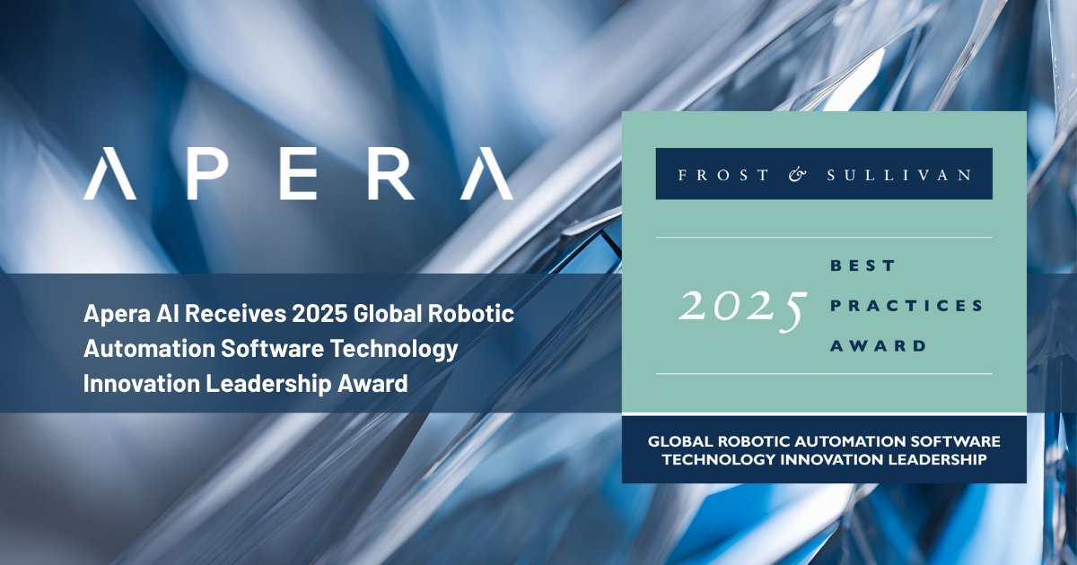 BIG NEWS! Apera AI is Frost &amp; Sullivan's 2025 Technology Innovation Award winner for the global robotic automation software industry! 🎉

👉 Get the 11-page analyst report to learn why only Apera can make robots up to 10X faster with 99.9% reliability: hubs.li/Q03DtWhk0