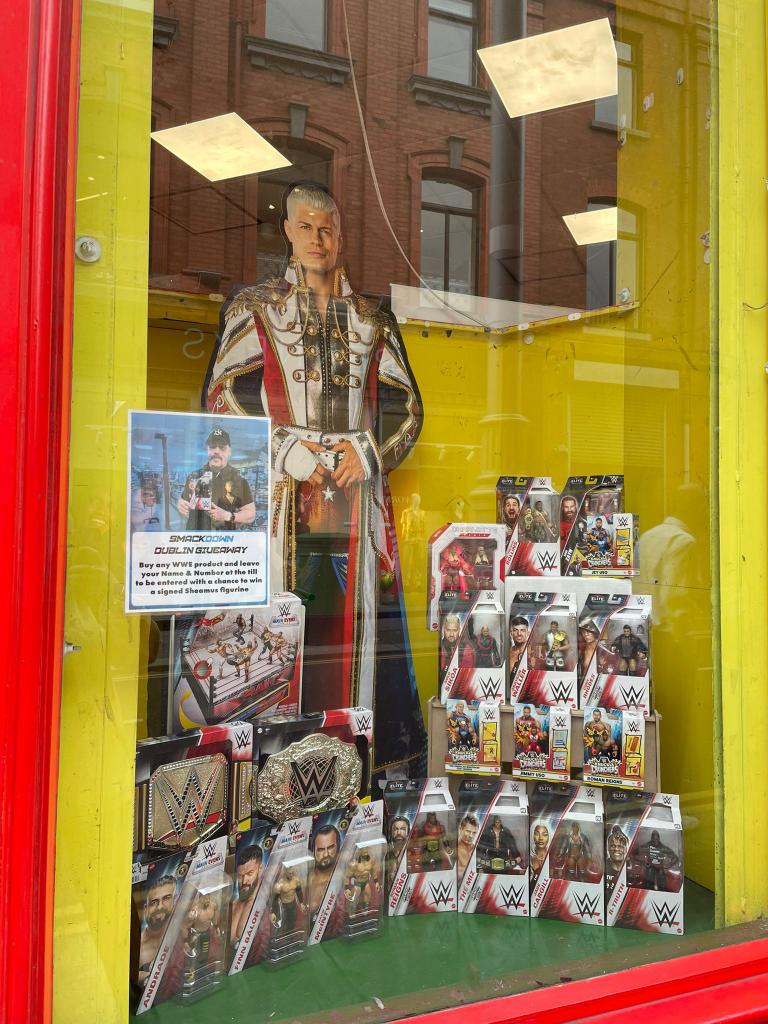 WWEIreland's tweet photo. Spotted today at Toymaster at Jervis, Dublin. Great to see our fella @WWESheamus doing us proud along with @BeckyLynchWWE, @Real_Valkyria, @FinnBalor and @jd_mcdonagh 👏 

#upthedubs #upthewicks #wwe #Smackdown #Dublin https://t.co/igpuq2sACE