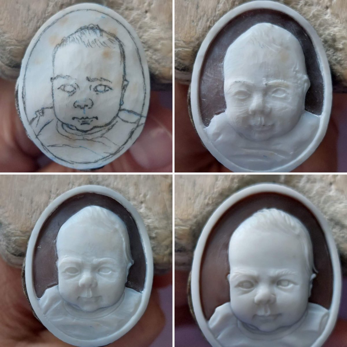 これはシェルカメオだけど、サードニクスなどを使ってお子様やペットちゃんのお写真から機械彫りでストーンカメオを作ることができたら、素敵だろうなぁ…(お、おいくら万円するんだろう、こわ) 
#8月の誕生石 #サードニクス 
aucella.com/catalogue/shel…