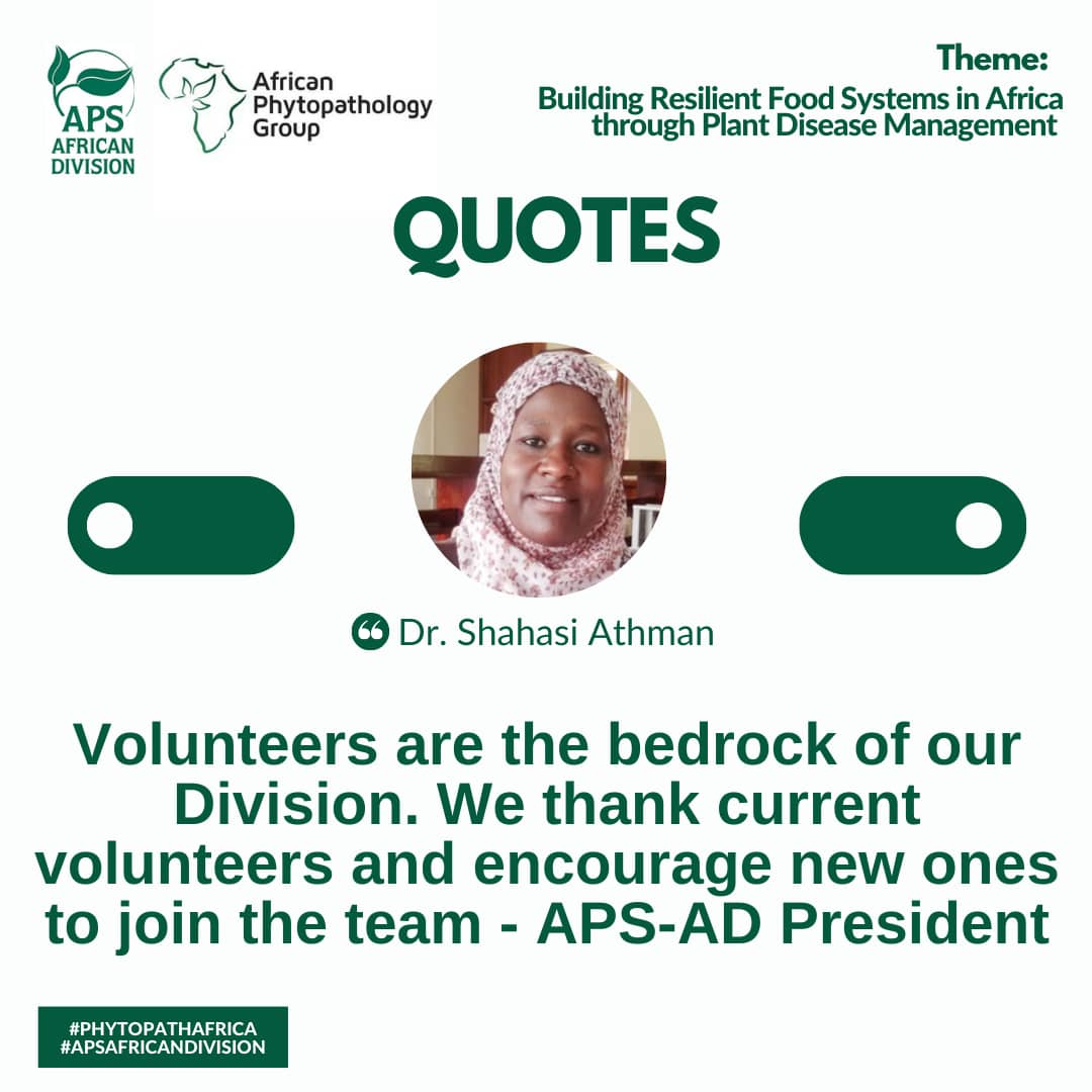 Our outgoing President <a href="/shabintiyusuf/">Dr. Shahasi Y. Athman🇰🇪🇺🇬</a> says :
#apsafrica #africanphytopath #apsafricandivision #planthealth2025