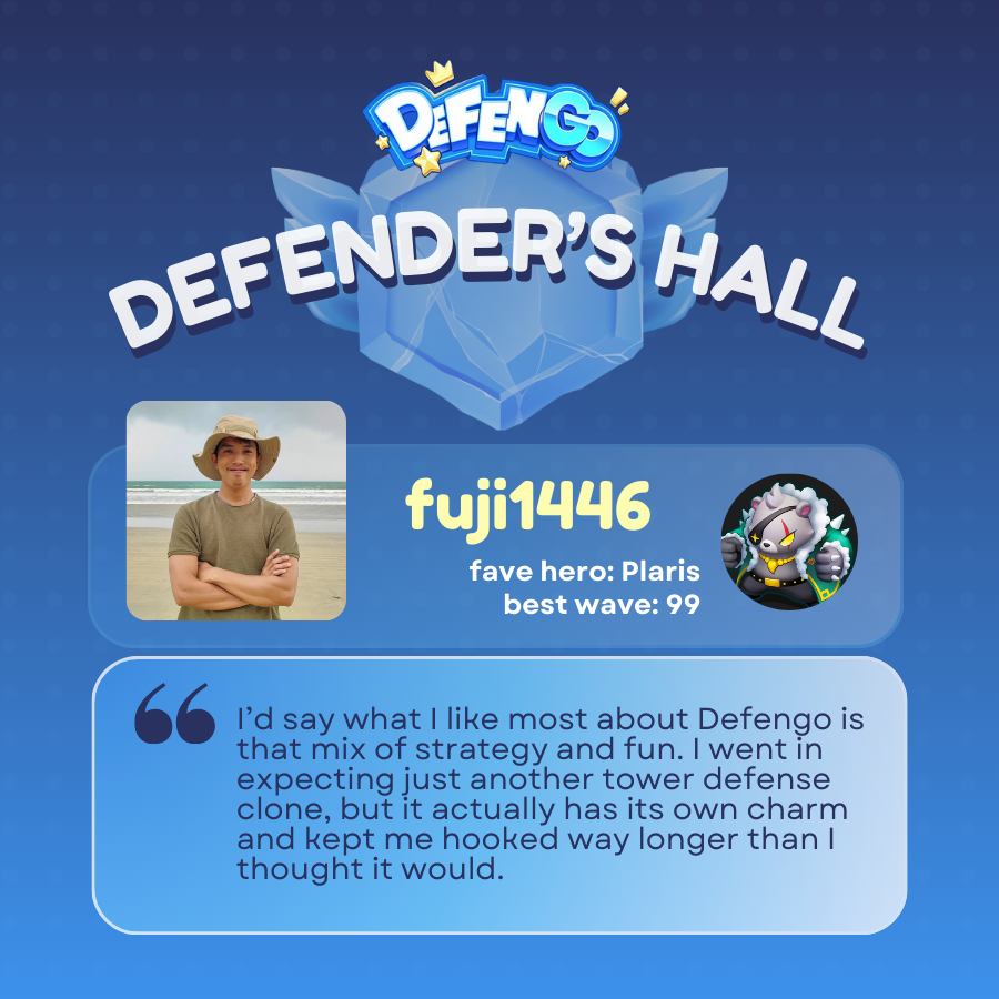 Introducing Defender’s Hall 🏆
Where we spotlight the DefenGo players pushing limits, breaking waves, and showing what it means to be a true Defender.  

Our first Hall of Famer: <a href="/Fujitzu23/">Fuji</a> 🔥