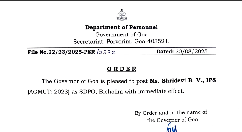 prudentgoa's tweet photo. Shridevi B. V., IPS (AGMUT: 2023) has been posted as SDPO, Bicholim with immediate effect. 
#GoaPolice #IPSPosting #Bicholim https://t.co/q1RSbnYcRO