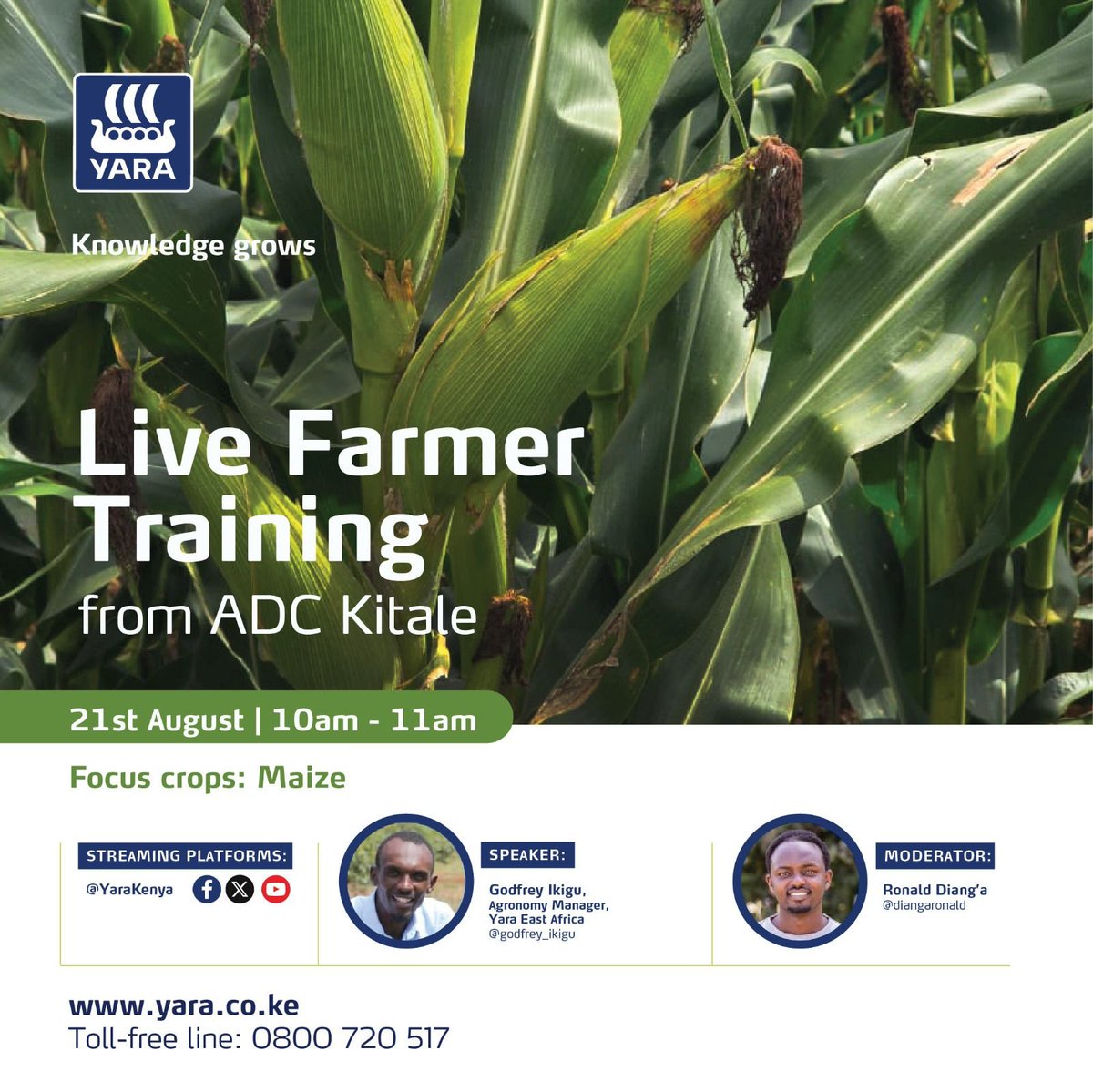 Ronald (@diangaronald) on Twitter photo WE ARE BACK with the <a href="/YaraKenya/">YaraKenya</a> Live Farmer Training. This Thursday, JOIN US to discover how Yara turns seeds into bumper harvest🌽.
We will be LIVE on <a href="/YaraKenya/">YaraKenya</a>'s FB, X & YouTube from ADC maize farm in Kitale. You cannot afford to miss
#MboleaNiYara <a href="/rodgers_kirwa/">Mr. Agriculture 👩🌾</a> <a href="/Billngeno/">William Ngeno</a> WE ARE BACK with the <a href="/YaraKenya/">YaraKenya</a> Live Farmer Training. This Thursday, JOIN US to discover how Yara turns seeds into bumper harvest🌽.
We will be LIVE on <a href="/YaraKenya/">YaraKenya</a>'s FB, X & YouTube from ADC maize farm in Kitale. You cannot afford to miss
#MboleaNiYara <a href="/rodgers_kirwa/">Mr. Agriculture 👩🌾</a> <a href="/Billngeno/">William Ngeno</a>