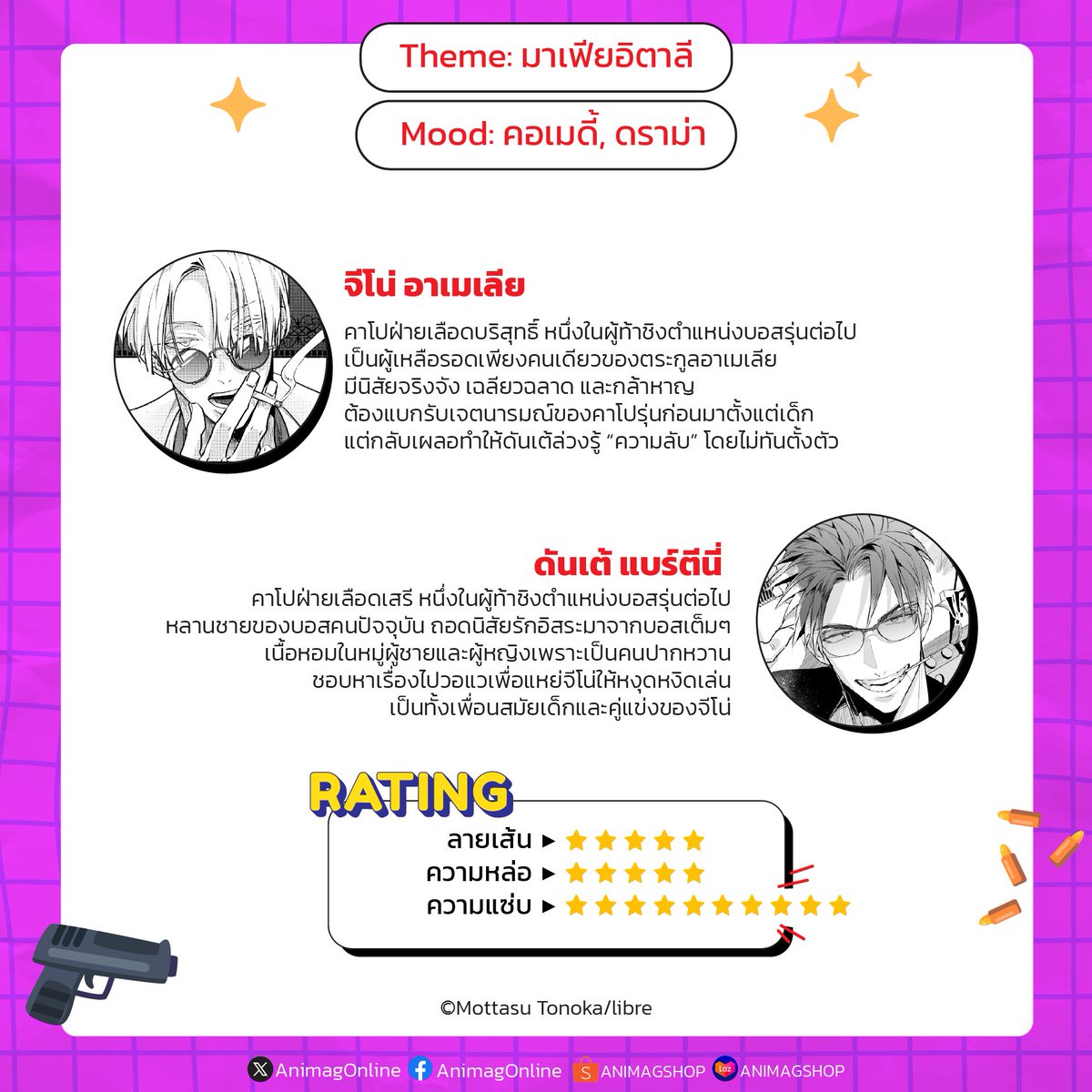 🔫บทเพลงรักของผู้ทรยศ
👑เรื่องและภาพ: Mottasu Tonoka 
.
✅สามารถสั่งซื้อล่วงหน้าได้ที่
🚛ANIMAG SHOP animagshop.com
🚛SHOPEE s.shopee.co.th/6KolHqjRLB
🚛LAZADA lazada.co.th/shop/animagshop

#มังงะวาย #การ์ตูนวาย #แนะนำการ์ตูนวาย #AnimagShop #AnimagComingSoon #Animagรีวิว
[2/3]